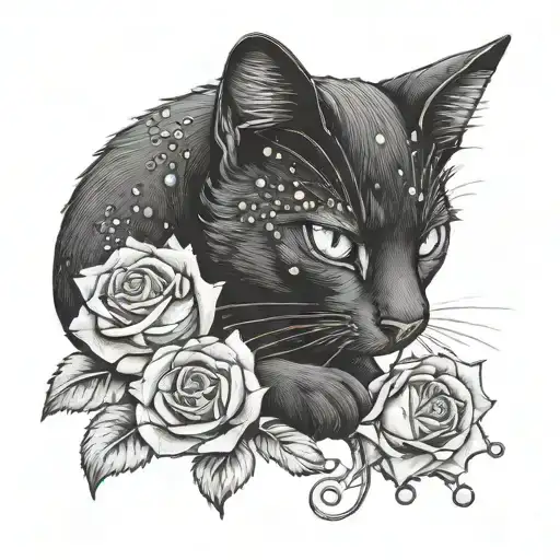 Black Cat Cub And Roses Wrapped