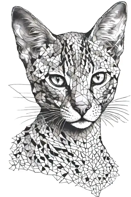 Abyssinian Kitten Portrait Dotwork Tattoo Geometrical Shapes