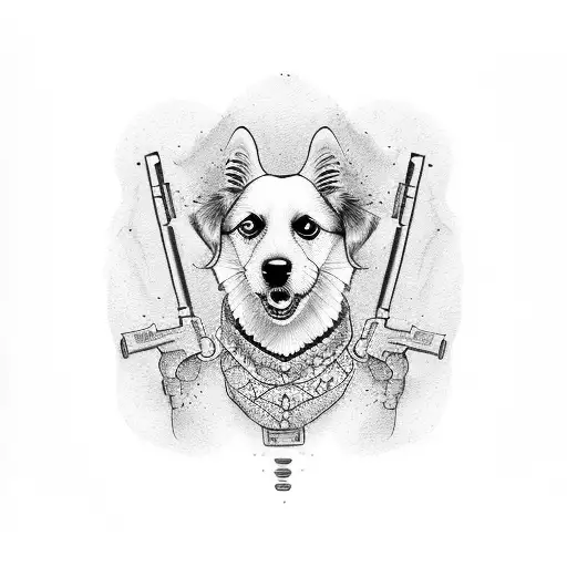 Dog With A Pistol In Paws