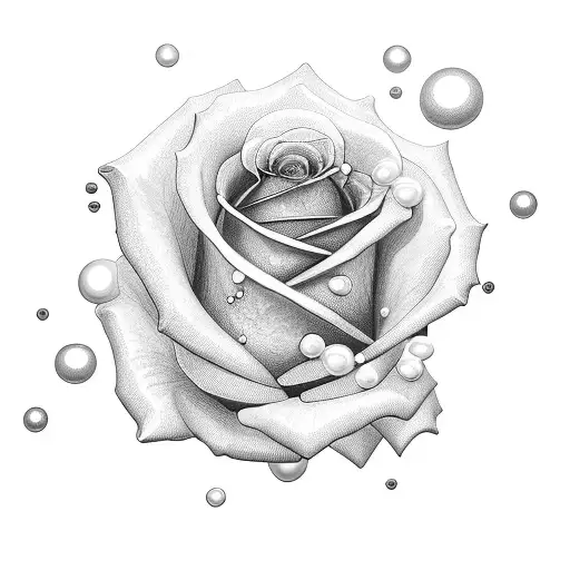 Rose With Petals Making An M Surrounded By Pearls