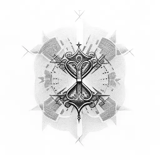 A Dotwork Tattoo Of A Cross Made Entirely Of Money Symbols