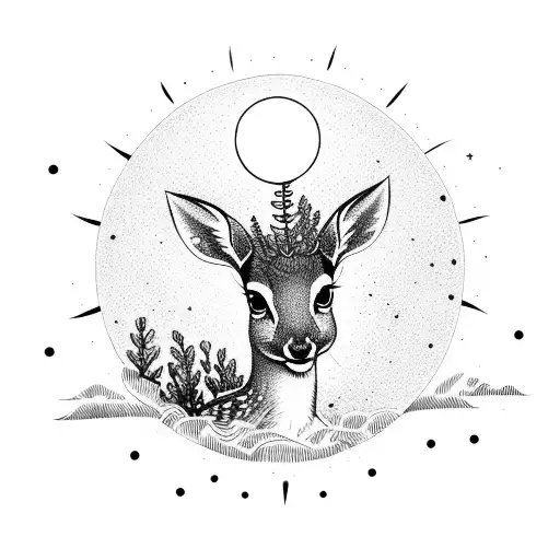 Little Deer Staring At The Sun Standing By A Spring