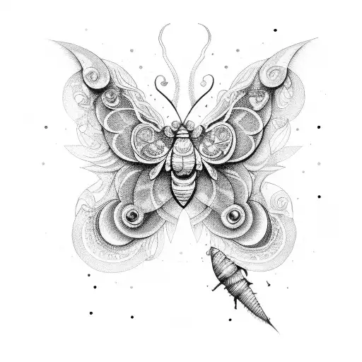 An Intricate Moth Surrounded By Elements Of Nature And Life