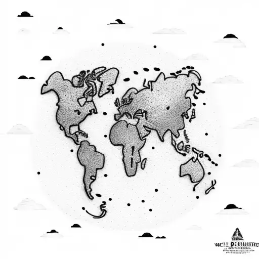 A World Map With Dotted Lines Connecting Different Locations And Clouds Floating Above