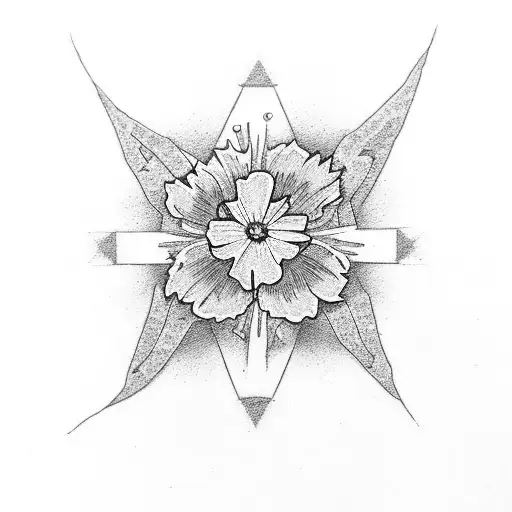 A Christian Cross With Marigold And Cosmos Wrapped Around The Wood