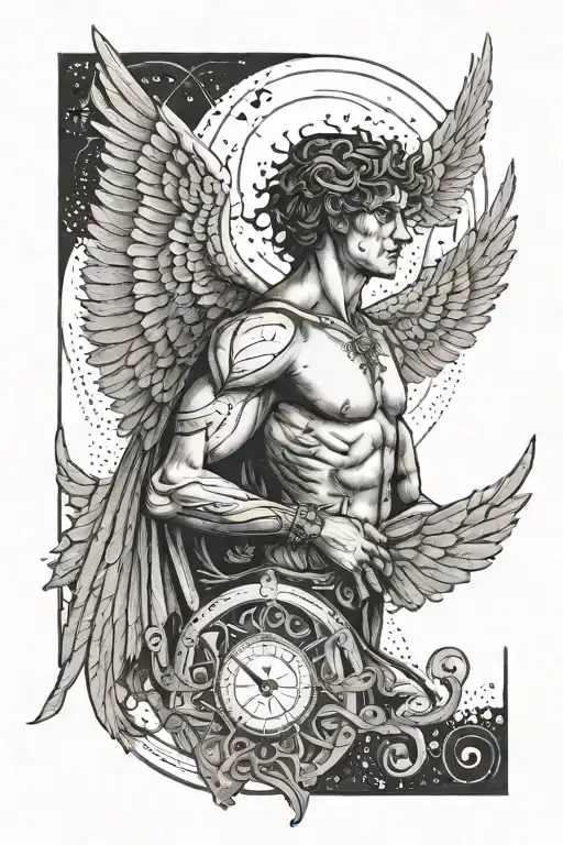 Male Angle With Wings For Libra Men Tattoo With Libra Sign