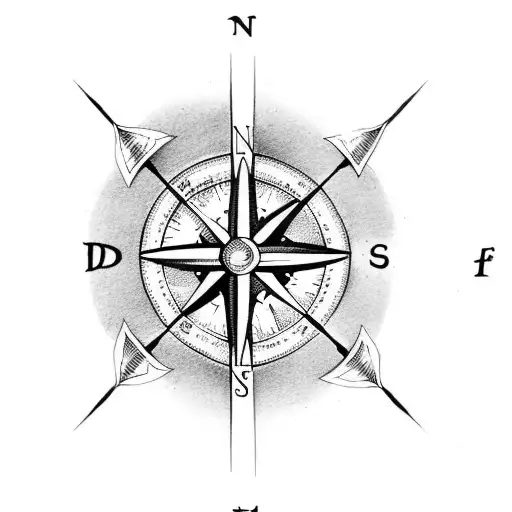 A Dotwork Compass Arrow With A Bow And Arrow Incorporated Into The Design
