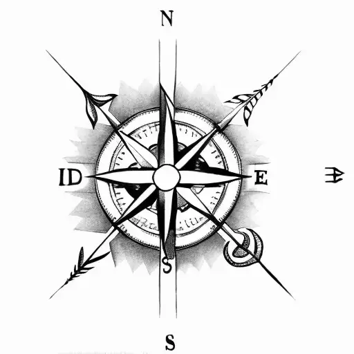 A Dotwork Compass Arrow With A Bow And Arrow Incorporated Into The Design