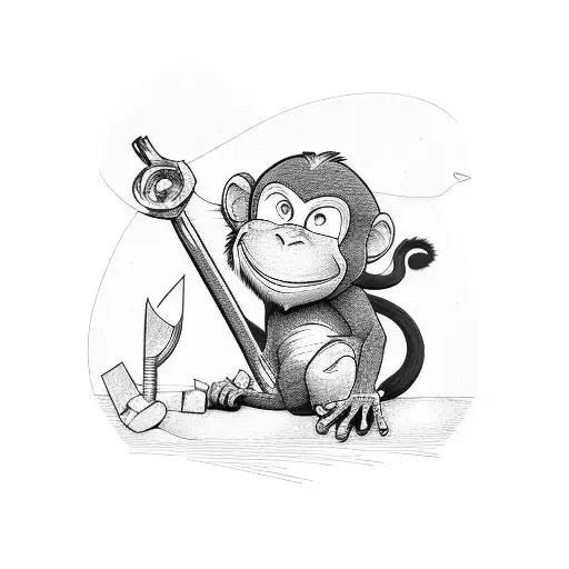 Monkey With A Wrench Working On A Car