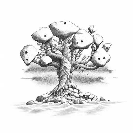 Ocean Line With Dates Tree And Rocks