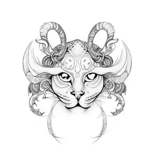 An Intricate Dotwork Design Featuring A Taurus Sign With Cat Ears