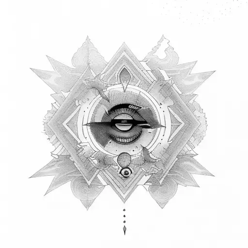 Psychodelic Sunset With Moon And Sun