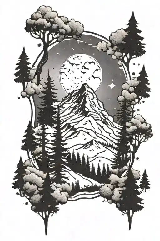 Mountain And Trees With Cutout Ironman Logo Inside