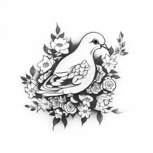 Dove With Flowers And Hop