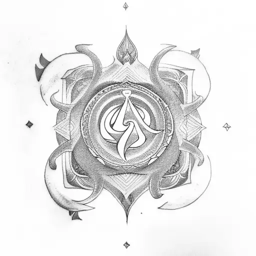 Hindu Tattoo With The Om Sign And A Trident