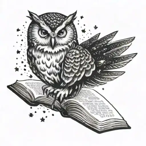 An Owl Reading A Book Under A Starry Sky