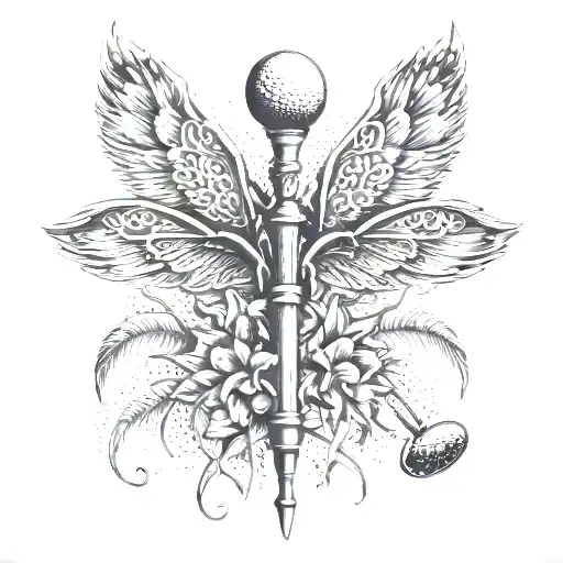 Incorporate A Golf Club And A Palm Tree With Angel Wings For A Unique Design
