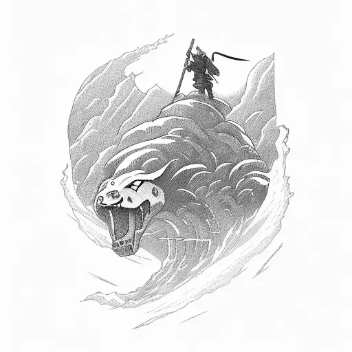 Thunder Strike With Calm Samurai Sitting On Mountain Cliff