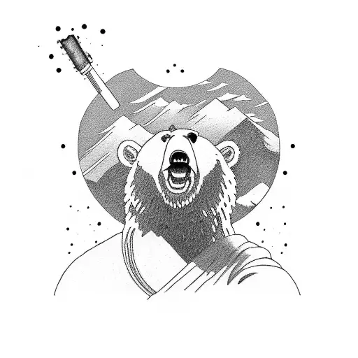 A Bear Sits On A Very Large Flat-topped Rock In A Buddha Pose And Smokes A Cigarette