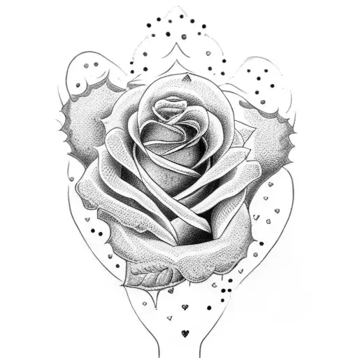 A Dotwork Tattoo Of A Heart-shaped Rose With The Word 'Papa' Incorporated Into The Design