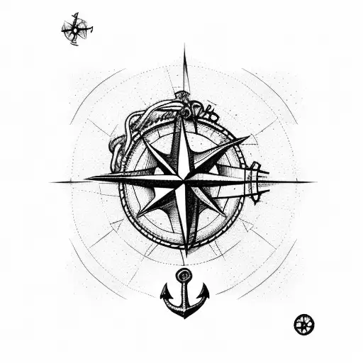Ship With Anchor With Map With Compass