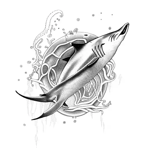 Ocean Theme Sleeve With Box Jellyfish And Sharks