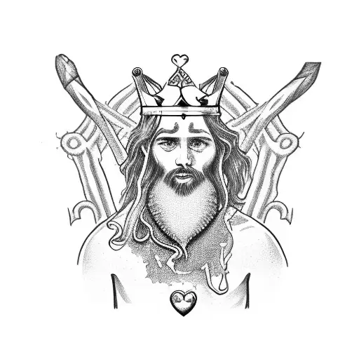A King Of Hearts Card With Poseidon As The King