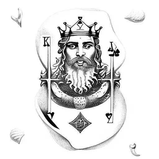 A King Of Hearts Card With Poseidon As The King