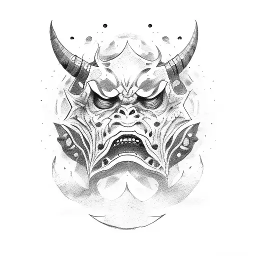Female Wearing Broken Oni Mask