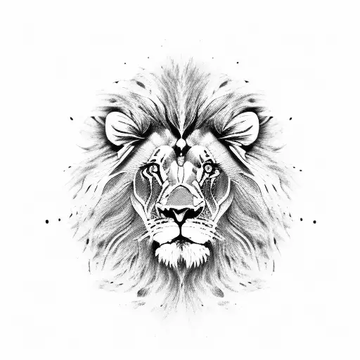 Lion Psychedelic Half Lion Realistic