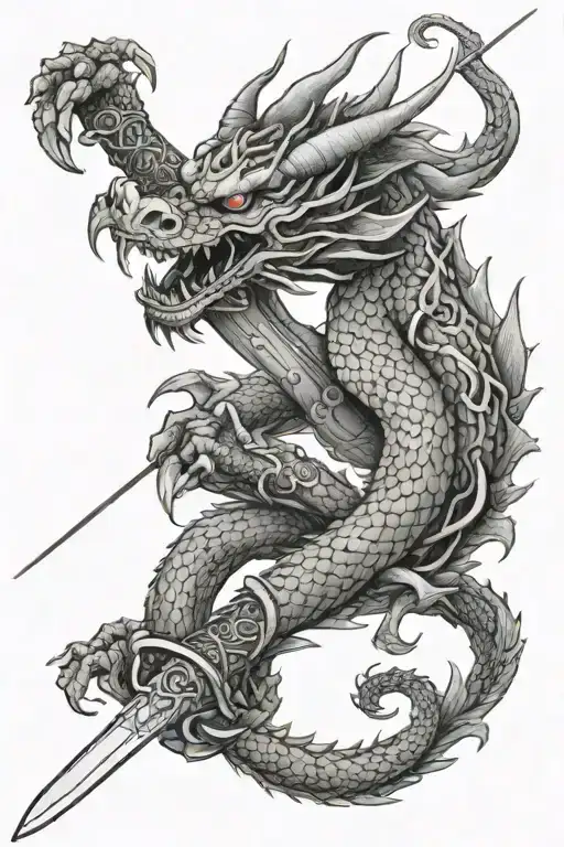 Asian Dragon Wrapped Around A Sword