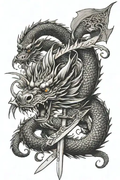 Asian Dragon And Sword