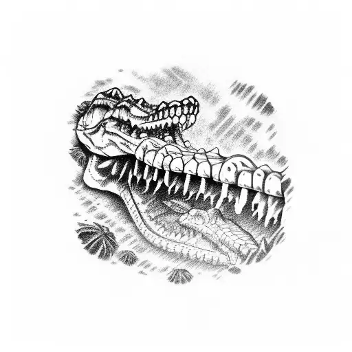 Crocodile Skeleton Inside Of An Old Glass Bottle