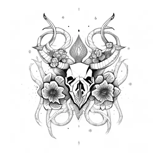 Capricorn Skull With Flowers