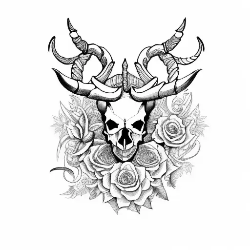 Capricorn Skull With Flowers Narrow