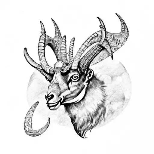 Alpine Ibex Skull With Long Horns Tattoo