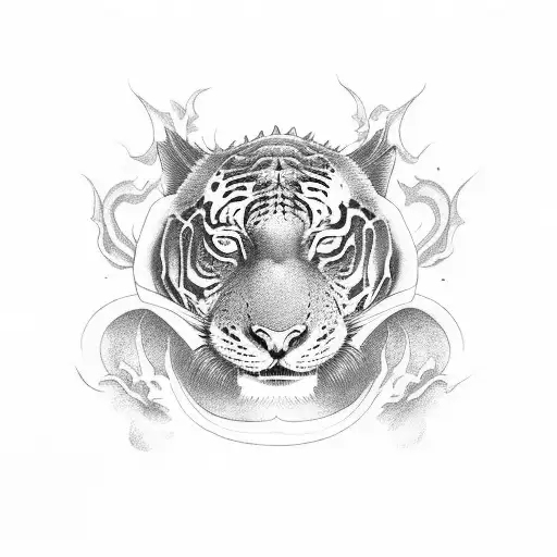 Dragon Negro Con Un Tigre Blanco Como En Un Jing And Jang