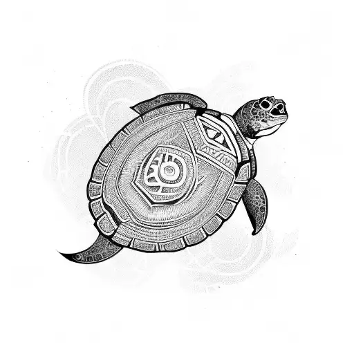 A Tribal-inspired Design Of A Turtle Surrounded By Kitesurfing Elements