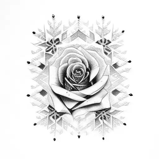 Black Rose With Snowflakes