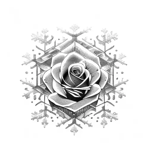 Black Rose With Snowflakes