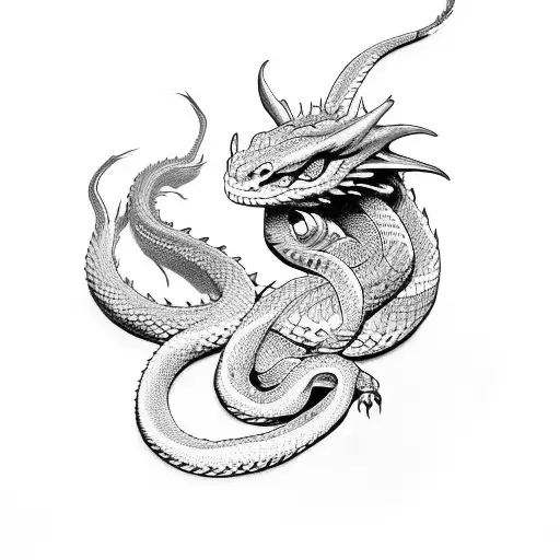 A Beautiful Female Devil With A Snake Around Her Hand And There Is A Dragon Behind Him