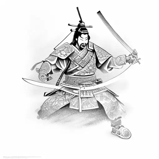 Samurai With Knife With Cook