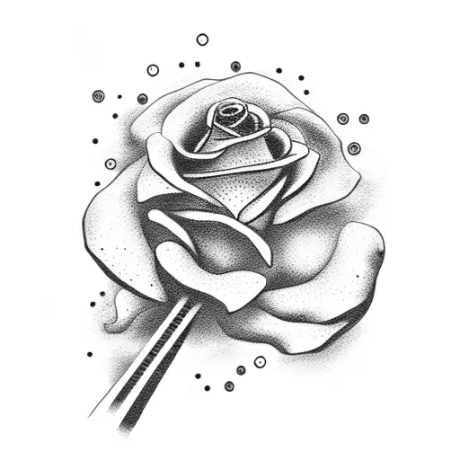 A Dotwork Tattoo Of A Guitar With Roses And Clouds Floating Around It