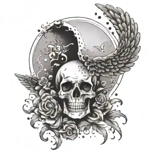 The Phrase Memento Mori Next To A Falling Angel