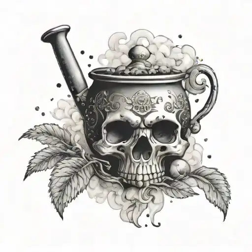 Pot With A Skull Emerging From The Smoke Tattoo
