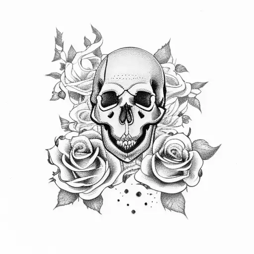 Cherry Blossoms With Roses And A Skull
