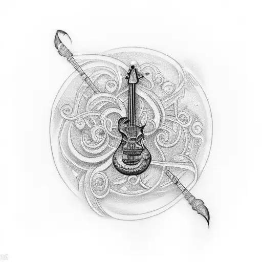 An Intricate Tattoo Of A Knitting Pattern With Metal Music Notes Incorporated