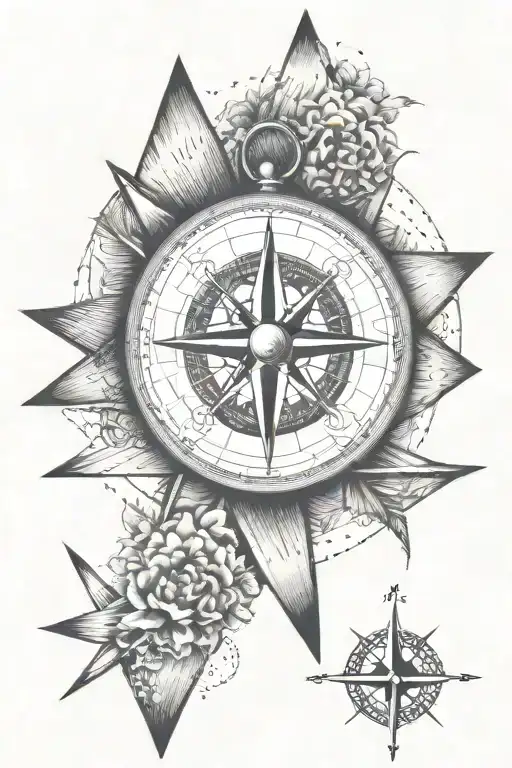Compass And Mountains With Arrow