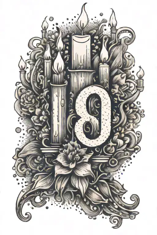 Dotwork Tattoo Number 10 Birthday Candles