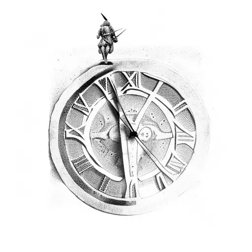 A Roman Soldier Holding A Clock With Ancient Roman Numerals